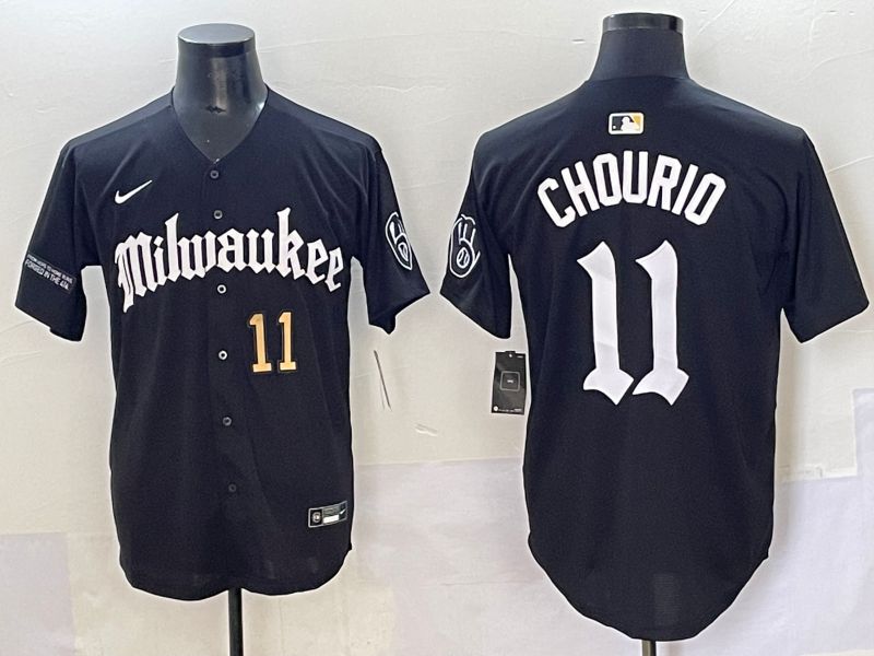 Men 2025 Milwaukee Brewers #11 Chourio Black Five generations Joint Name Nike MLB Jersey style 4->milwaukee brewers->MLB Jersey